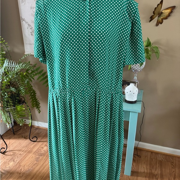 Leslie Fay Green Polka Dot Long Sleeve Dress Vintage Sz 15 - Picture 1 of 5